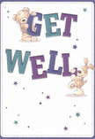 This charming get well card radiates the playful optimism so characteristic of Cricklewood's close-knit community. Two adorable characters-a plush teddy bear and a lively puppy-come to life amidst a scattering of glimmering blue and purple stars, their cheerful interaction echoing the spirit of neighbours caring for each other along Cricklewood Lane. Both the bear and puppy cradle oversized 'Get Well' letters, confidently coloured in vibrant indigo and teal against a gentle cream backdrop, their tactile presence almost palpable. The expressive, softly rendered fur invites warmth and a sense of gentle nurturing, like the feeling of holding a bouquet arranged just for you by Florist Cricklewood. Each detail-from the confident curves of the text to the magical flecks of starlight-brings a sense of encouragement and hope, transforming a simple card into a heartfelt gesture of comfort for someone on the mend in this friendly North London community.